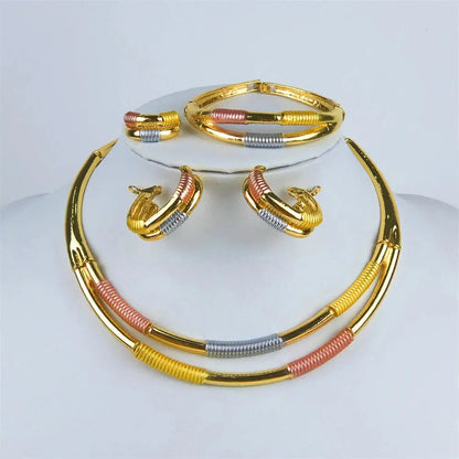 ESALE Dubai Style Gold Color Earring Sets Necklace Earring Bracelet Rings Sets For Women To Wear As A Banquet Gift Bantout.prod
