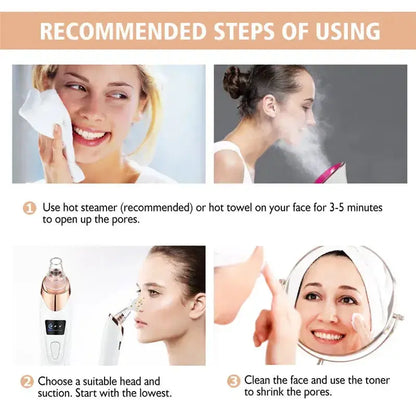 Image showing recommended steps for using a facial blackhead remover, including steaming and cleaning techniques.