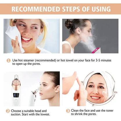 Steps to use blackhead extractor: steaming, selecting suction head, and toning for best results.