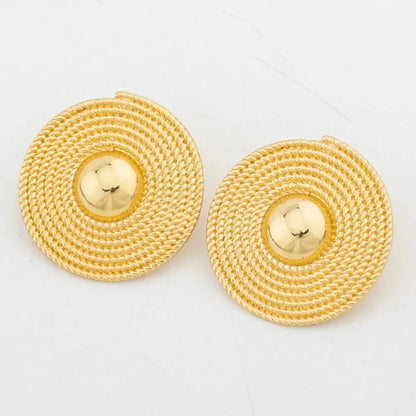 Gold-tone African-style jewelry set with necklace, earrings, bangle, and ring for weddings or parties.