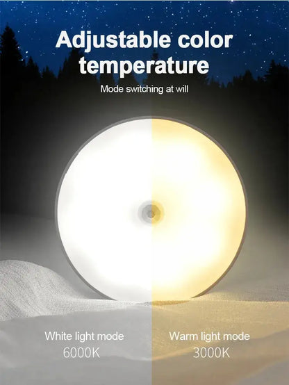 LED lamp showing adjustable color temperature between 6000K white light and 3000K warm light modes.