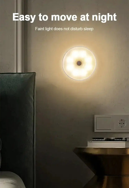 LED night light with motion sensor, ideal for bedrooms, providing soft illumination without disturbing sleep.