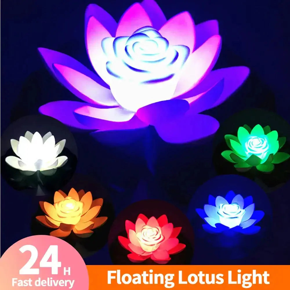 Floating waterproof LED lotus light, colorful decorative lamp for pond, pool, garden, and aquarium.