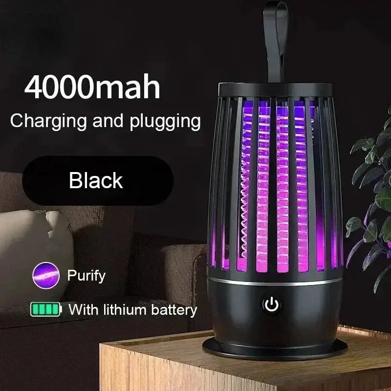Lampe anti-moustiques UV Xiomi noire avec batterie lithium, 4000mAh, fonction de purification, chargement USB.