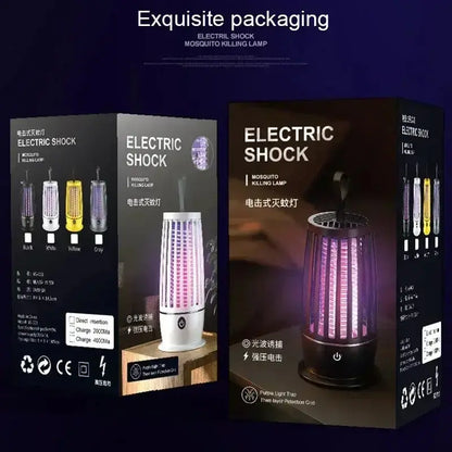 Packaging design of Xiomi UV mosquito killing lamp, featuring electric shock and stylish colors.