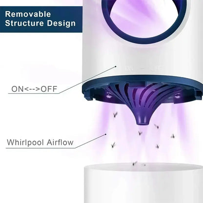 Close-up of Xiaomi electric mosquito lamp showing removable design and whirlpool airflow feature.