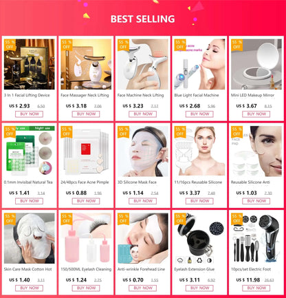 Collage of best-selling beauty products including facial devices, silicone masks, and cleaning tools.