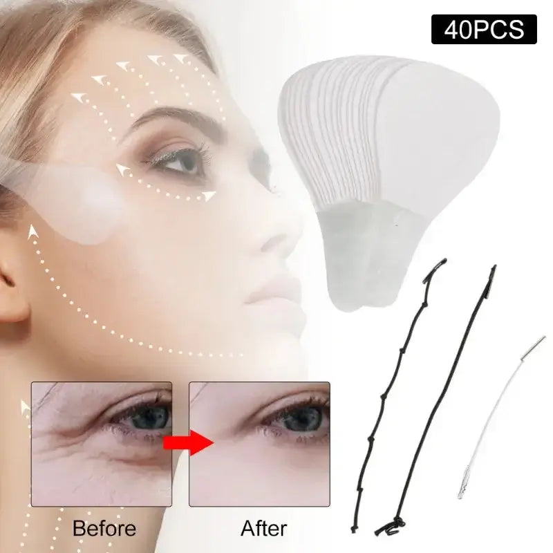 Lot de 40 autocollants invisibles pour lifting du visage, effet avant et après avec instruction de lifting.