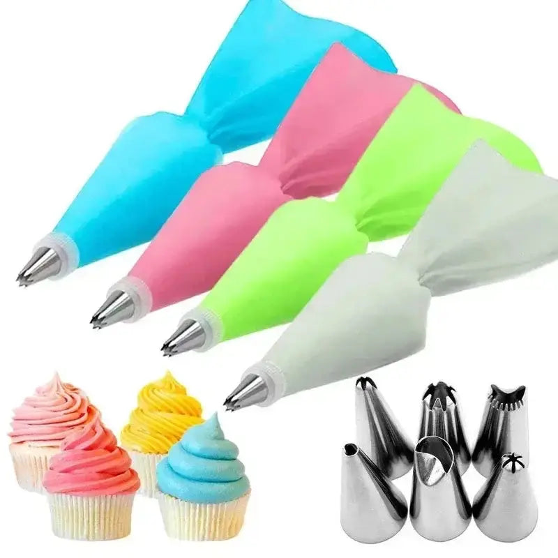 Lot de 8/10/16 douilles à douille en silicone pour glaçage de gâteaux, outils de décoration de gâteaux, douilles réutilisables + 1 poche à douille Bantout.prod