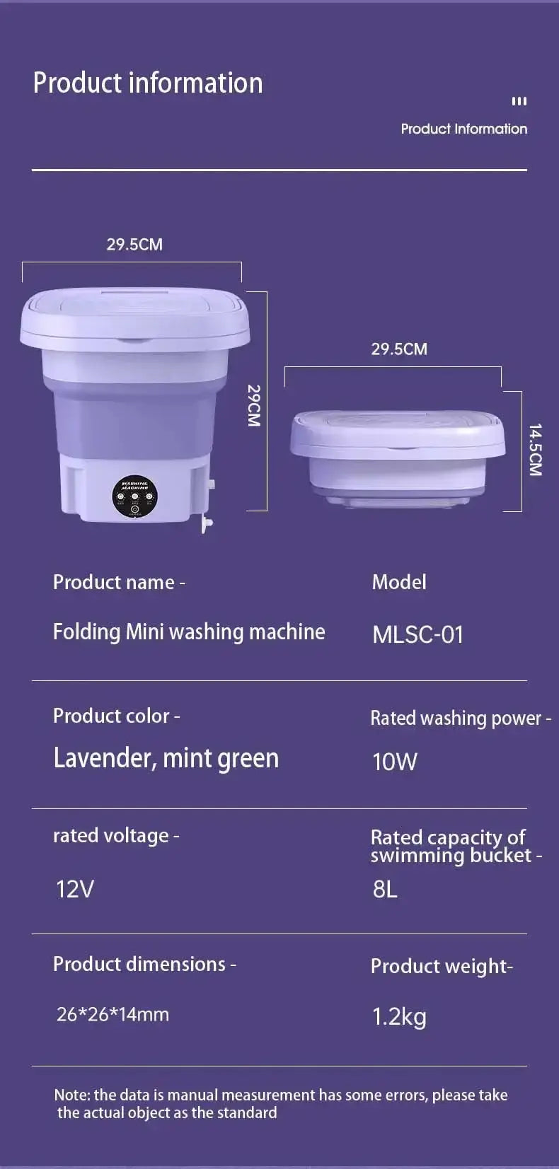 Machine à laver portable 8L pour dortoirs d&