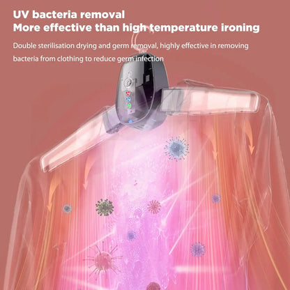 Mini foldable dryer with UV bacteria removal technology, effectively sterilizing clothes and reducing germ infection.