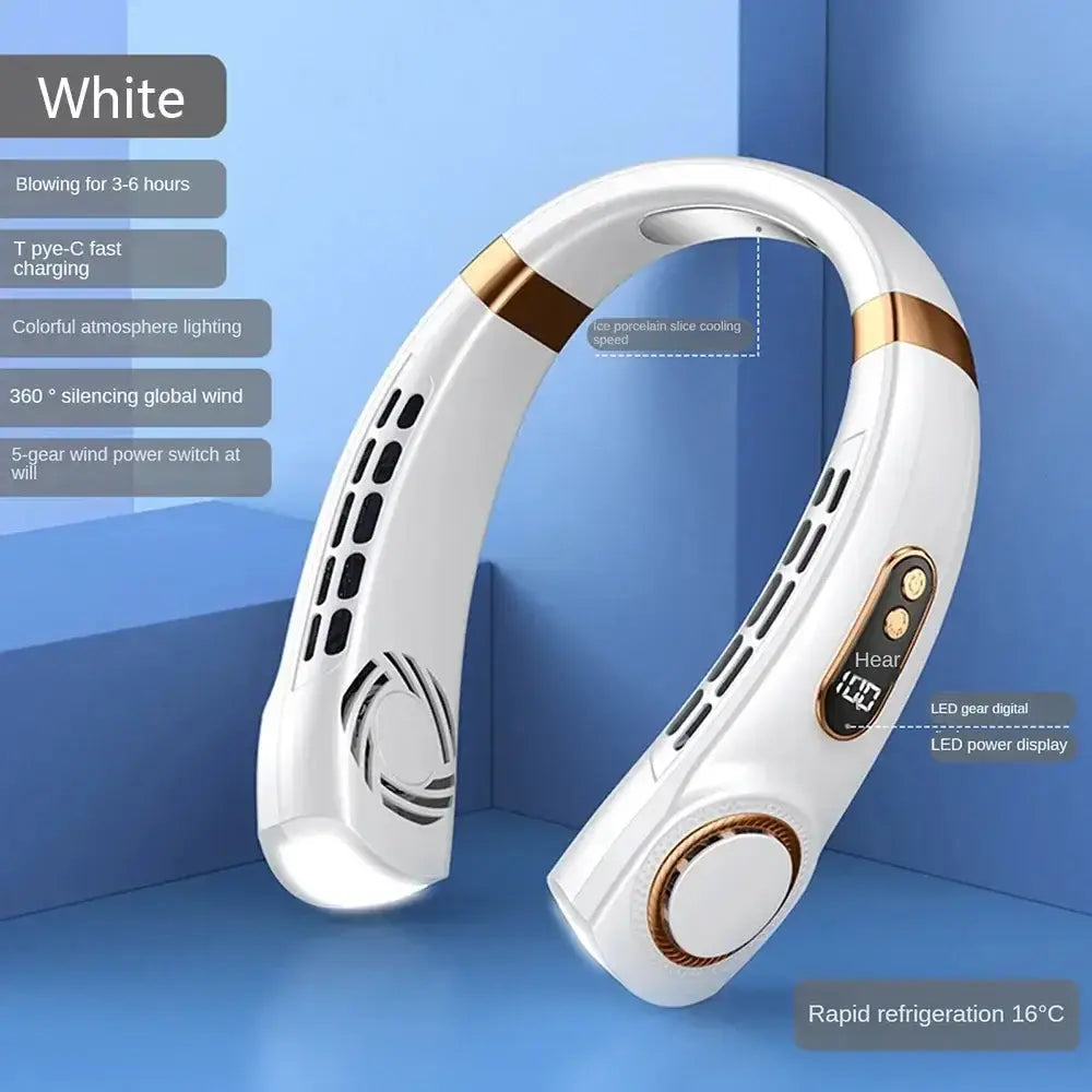 Mini ventilateur de cou suspendu YUGESA, rechargeable, avec refroidissement rapide, lumière LED et design ergonomique.