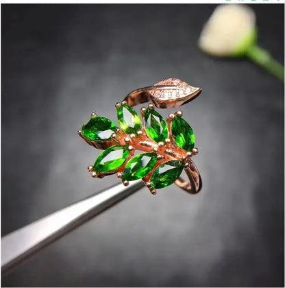 Natural Diopside ring Free shipping Natural green diopside 925 sterling silver Fine jewelry ring For men or women 3*6mm 7pcs Bantout.prod
