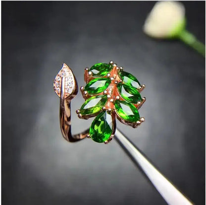 Natural Diopside ring Free shipping Natural green diopside 925 sterling silver Fine jewelry ring For men or women 3*6mm 7pcs Bantout.prod