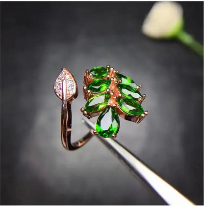 Natural Diopside ring Free shipping Natural green diopside 925 sterling silver Fine jewelry ring For men or women 3*6mm 7pcs Bantout.prod