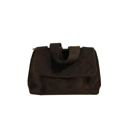 Sac à bandoulière en cuir marron foncé avec anses élégantes, idéal pour un style décontracté.