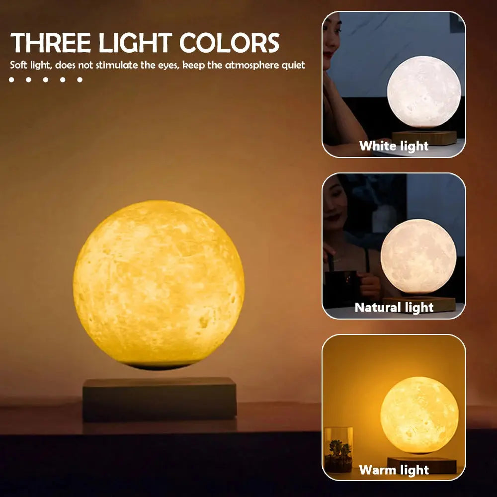 Novelty Levitating Moon Night Light 360° Rotation Magnetic Floating Moon Lamp With 3 Colors  For for Home Office Desk Decor Bantout.prod