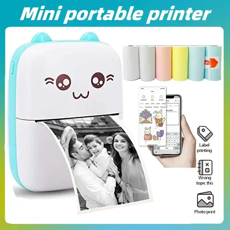 Portable thermal printer mini cat print photo pocket thermal label printer 58mm printing wireless Bluetooth Android iOS printers Bantout.prod