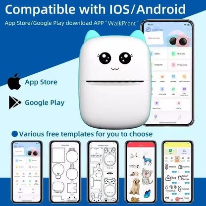 Portable thermal printer mini cat print photo pocket thermal label printer 58mm printing wireless Bluetooth Android iOS printers Bantout.prod