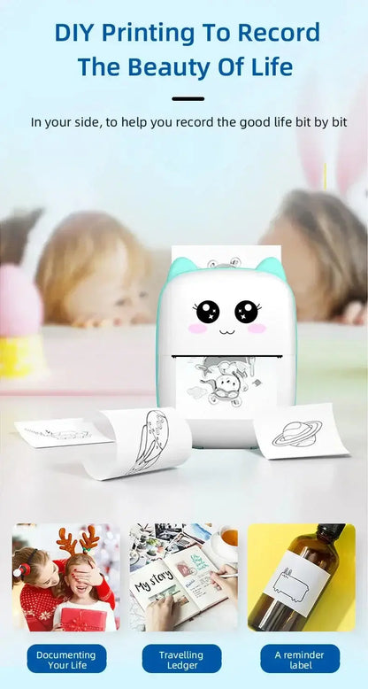 Portable thermal printer mini cat print photo pocket thermal label printer 58mm printing wireless Bluetooth Android iOS printers Bantout.prod