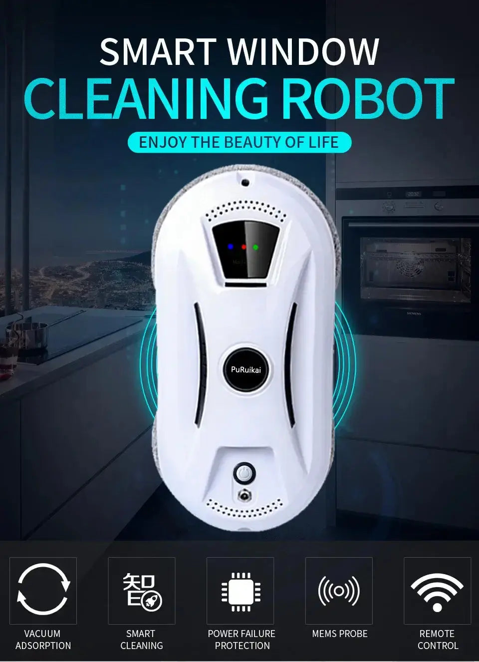 Robot aspirateur ultra fin pour nettoyage de vitres, robot nettoyeur de vitres électrique, nettoyage de vitres, télécommande pour la maison Bantout.prod