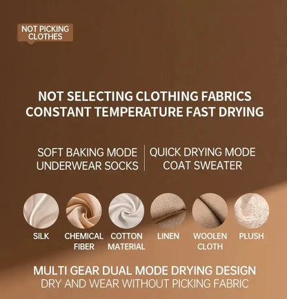 Text description of drying modes and fabric types for smart portable electric dryer.