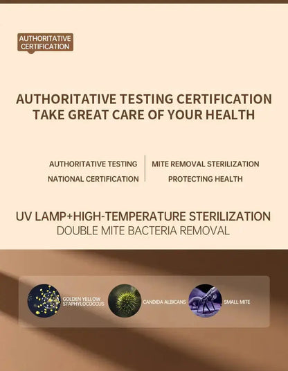 Authoritative testing certification for health protection; UV lamp with high-temperature sterilization details.