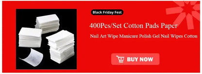 400Pcs cotton pads set for nail art and manicure. Ideal for gel polish removal. Black Friday sale banner.
